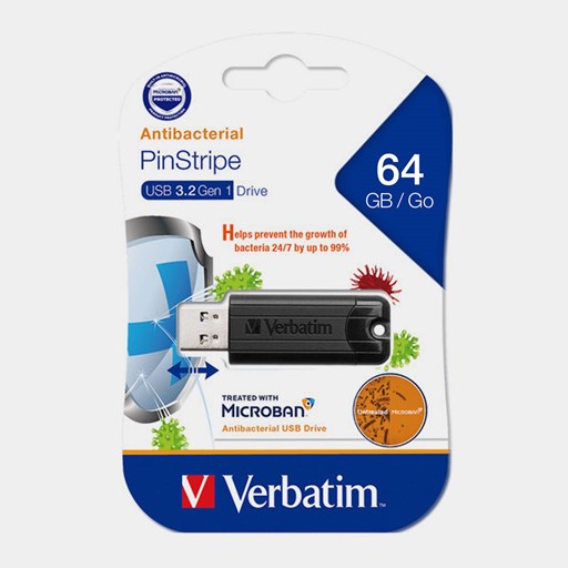 Verbatim Antibacterial Pinstripe USB 3.0 Drive -64 GB